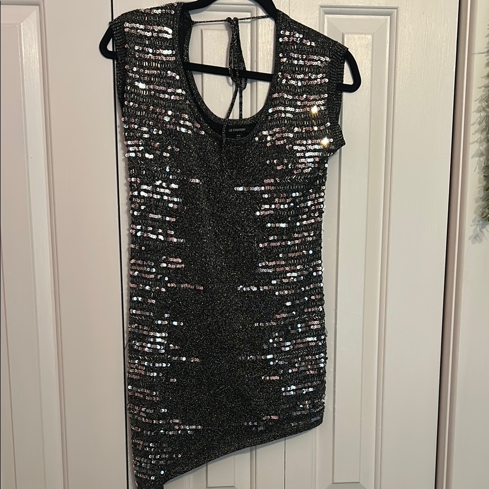 New Years Eve Ready- Le Chateau Glittering Black Sequin Top
